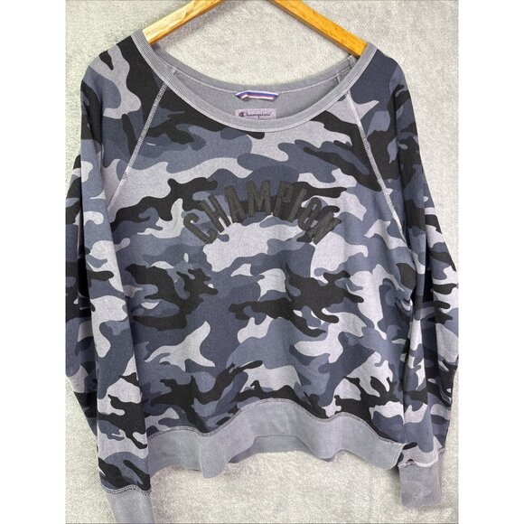 Champion Camo Sweatshirt Medium Womens Velvet Logo Fleece‎ Lined - Picture 1 of 11
